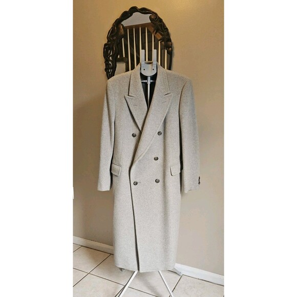 Florentino NY Jack Lang Vintage 80s 90s Casmere & Wool Gray Overcoat Mens 48R - Picture 1 of 10